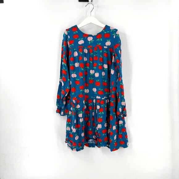 Hanna Andersson Girls Dress Blue Red Apple Print Size US 8 - Picture 1 of 5